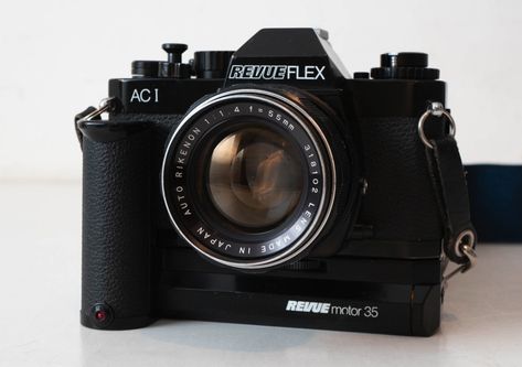 Black beauty motorized camera Revueflex AC1 with 1,4/55mm Rikenon, working, but seals must be changed.

https://www.catawiki.com/en/l/81975875-revue-flex-ac1-auto-rikenon-55mm-f1-4-revue-motor-35-strap-lens-hood-single-lens-reflex-camera-slr

#revueflexac1 
#SLR 
#camera 
#photography 
#buyfilmnotpixels
#analogue
#collectingcameras 
#filmphotography 
#135film 
#vintage 
#shootfilm 
#35mmfilm 
#filmisnotdead 
#lomography 
#bokeh 
#catawiki 
#catawikicameras 
#singlelensreflex Single Lens Reflex Camera, Reflex Camera, Lens Hood, Shoot Film, Slr Camera, 35mm Film, Black Beauty, Camera Photography, Film Photography