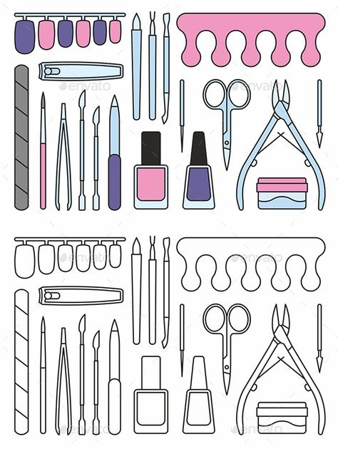 Manicure Tools Icons Paper Nails, Printable Nail Art, Toys Template, Nail Template, Paper Squishy, Paper Doll Printable Templates, Paper Cutouts, Paper Dolls Clothing, Hello Kitty Crafts