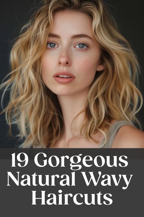 A woman with wavy blonde hair and blue eyes, suggestive of natural beauty hairstyles. Curtain Bangs Wavy Curly Hair, Long Wavy Haircuts With Layers, Curly Wavy Haircut, Natural Wavy Haircuts, Naturally Wavy Hair Cuts, Wavy Mid Length Hair, Wavy Layered Haircuts, Wavy Hair Styles, Naturally Wavy Hair