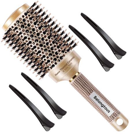 PRICES MAY VARY. Nano Ceramic Ionic Technology: Nano ionic technology is the ultimate secret to keep your hair smooth and shine. Featuring natural boar bristles and ceramic coated barrel, this round hair brush helps producing healthy natural oils to the ends of the hair. The ionic tech helps emitting negative ions to reduce frizz and damaged hair. Ceramic barrel heats up evenly to shorten your hair drying time Boar Bristles for Extra Glow: This round hair brush is equipped with natural boar bris Dry Long Hair, Boar Bristle Hair Brush, Easy Care Hairstyles, Round Hair Brush, Blow Dry Brush, Haute Hair, Hair Drying, Hair Smooth, Roller Brush