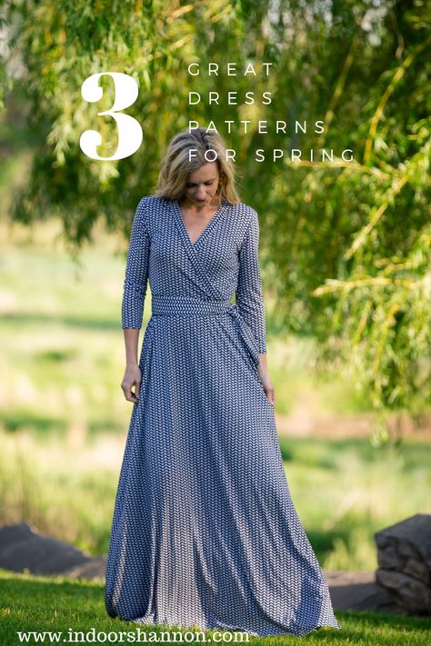 Maxi Wrap Dress Pattern, Easy Wrap Dress Pattern, Flowy Dress Pattern, Wrap Dresses Diy, Spring Wrap Dresses, Diy Gown, Wrap Dress Tutorial, Diy Dress Pattern, Womens Dress Pattern