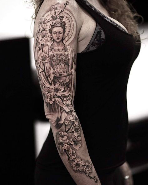 Buddha Tattoo Sleeve, Voll Arm-tattoos, Teardrop Tattoo, Buddhist Tattoo, Hyper Realistic Tattoo, Realistic Tattoo Sleeve, Buddha Tattoos, Full Sleeve Tattoo Design, Full Arm Tattoos