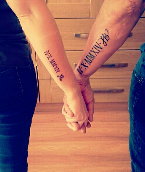 Wedding date tattoo with my wife on our anniversary Roman Numeral Tattoo Anniversary, Roman Numeral Wedding Date Tattoo, Anniversary Date Tattoo Ideas, Wedding Date Tattoo Ideas, Wedding Tattoo Ideas, Wedding Date Tattoo, Wedding Anniversary Tattoo, Wedding Date Tattoos, Adorable Tattoos