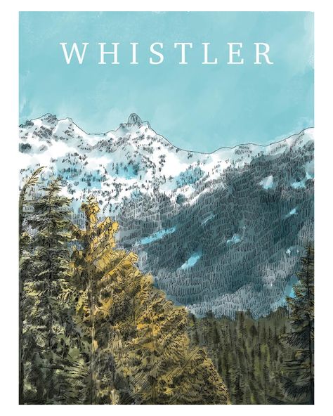 Blue, mountain painting, skii mountain, whistler painting, Canada travel art Uni Decor, Whistler Mountain, Canada Mountains, Whistler Canada, Canada Trip, Mountain Painting, Photo Board, Aesthetic Poster, Parking Spot