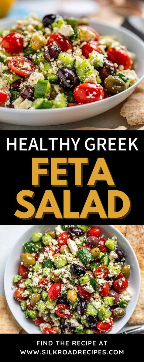 Healthy Feta Salad, Greek Tossed Salad, High Nutrient Salad, Salad Feta Recipes, Mederanian Salad, Healthy Salad Recipes Low Calorie, No Lettuce Greek Salad, Mediterranean Veggie Salad, Weight Watchers Greek Salad