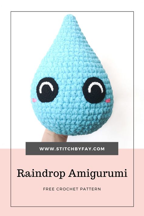 Keep the Winter blues at bay by crocheting an adorable cuddle sized raindrop! Works up quickly in super bulky yarn with minimal sewing. Chunky Wool Crochet, Amigurumi Food, Bernat Baby Blanket Yarn, Easy Amigurumi, Pet Sweaters, Knit Toys, Beginner Crochet Tutorial, Crochet Animals Free Patterns, Drops Patterns