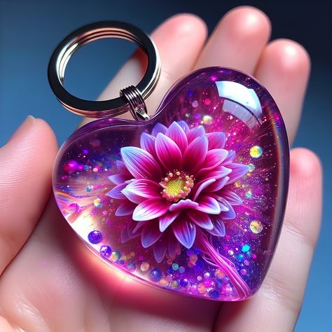 Discover this stunning resin art keychain, showcasing a radiant pink, purple, and yellow flower. Encased in a glossy, heart-shaped resin with iridescent sparkles, it glows as light dances on its surface. #ResinArt #FlowerKeychain #Handmade #ResinJewelry #FloralArt #HeartShapedKeychain Resin Art Keychain, Art Keychain, Flower Keychain, Purple And Yellow, Yellow Flower, Resin Jewelry, Resin Art, Flower Design, Yellow Flowers