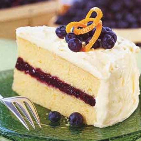 Substitute orange with Lemon...Blueberry and Orange Layer Cake with Cream Cheese Frosting.  Comment to make 2X blueberry filling and not as much sugar in frosting.. 2 cups only.  Others suggested buttercream instead of cream cheese.  Kate? Blue Berry Cake, Orange Layer Cake, Orange Cream Cheese, Cheese Frosting Recipe, Cake With Cream Cheese Frosting, Cream Cheese Frosting Recipe, Berry Cake, Blue Berry, Salty Cake