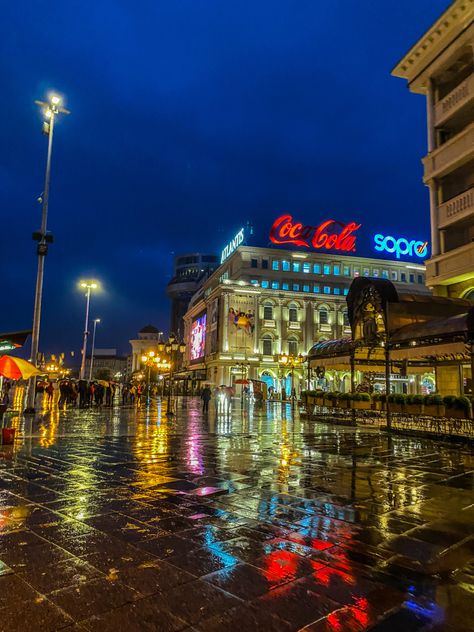 Night out in Skopje #photography #skopje #rain #night #vibes #fall #travel #pinterest #photooftheday #aesthetic #macedonia Skopje Night, Skopje Aesthetic, Macedonia Aesthetic, True Aesthetic, Macedonia Skopje, Rain Night, Skopje Macedonia, Vacation Vibes, Night Vibes