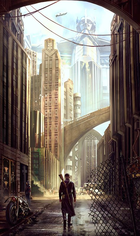 Dieselpunk City, Ville Steampunk, Dieselpunk Art, Steampunk City, Art Cyberpunk, Arte Punk, Diesel Punk, Style Steampunk, Fantasy City