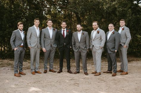 Groomsmen In Different Shades Of Grey, Wedding Groomsmen Attire Grey, Charcoal Groomsmen, Dark Grey Groomsmen, Groomsmen Attire Grey, Mismatched Groomsmen, Gray Groomsmen Suits, Groomsmen Party, Bridal Party Groomsmen