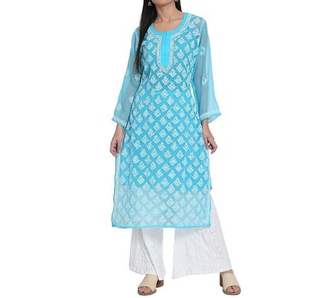 White Sharara Suit, Lucknowi Suits, White Sharara, Blue Kurti, Straight Kurti, Kurta Patterns, Cotton Camisole, Kurta Dress, Palazzo Set