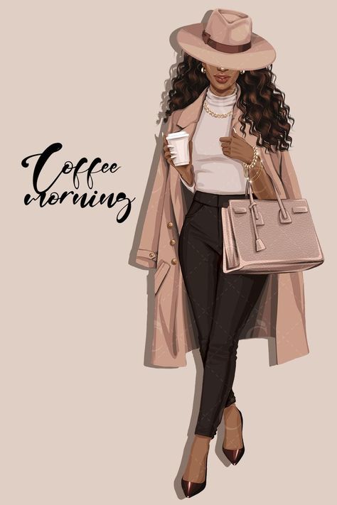 Image Girly, Planner Business, Girl Clipart, Woman Illustration, Black Love Art, Black Art Pictures, Woman Drawing, Black Women Art, Fashion Girl