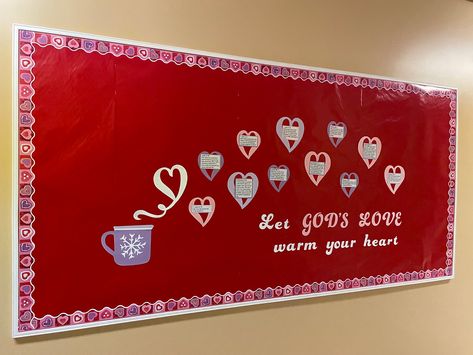 God Is Love Bulletin Board, February Bulletin Boards For School, Valentine Church Bulletin Board, Christian Valentines Bulletin Boards, February Church Bulletin Board Ideas, Valentine Bulletin Boards For Church, Church Valentine Bulletin Board Ideas, Winter Church Bulletin Boards, Christian School Bulletin Boards