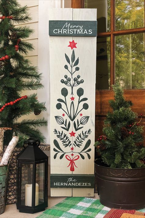 In honor of ‘Christmas in July’, we are thrilled to be releasing a new holiday porch sign. Who said it’s ever too early to get in the Christmas spirit? 😉 Let your creativity shine at a Board & Brush DIY workshop! Register for a workshop today. #DIY #PaintandSip #decor Porch Leaner Sign Diy Christmas, Porch Leaner Sign Diy, Christmas Porch Signs, Porch Leaner Sign, Diy Porch Decor, Christmas Booth, Paint N Sip, Types Of Paint, Board And Brush