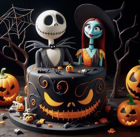 Night Before Christmas Movie, Nice Desserts, Cute Halloween Cakes, Nightmare Before Christmas Cake, Pasteles Halloween, Jack Y Sally, Jack Nightmare Before Christmas, Pumpkin Carving Contest, Movie Cakes