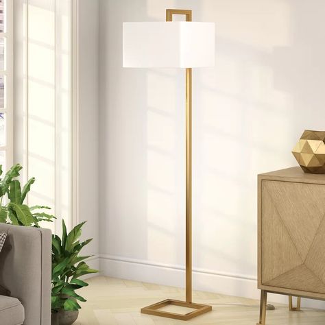 Brayden Studio Hesser 68" Arched Floor Lamp  Reviews | Wayfair.ca Clear Glass Floor Lamp, Rustic Floor Lamps, Mid Century Bedroom, Tall Floor Lamps, Rustic Flooring, Square Shades, Gold Floor Lamp, Glass Floor Lamp, Floor Lamps Living Room