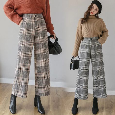 Look what I found on AliExpress Wide Leg Pants Outfit Work, Checkered Pants Outfit, Cropped Jeans Outfit, Plaid Pants Outfit, Palazzo Pants Outfit, Pants Outfit Work, Wide Leg Pants Outfit, Tartan Pants, High Waist Fashion