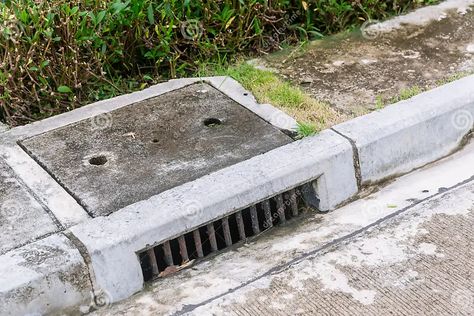 Sewer Drain Along Road. a Storm Drain on the Side of a Road. Suburban Street Drain. Stock Photo - Image of hole, pavement: 232402852 Street Curb, Suburban Street, Landing Ideas, Sewer Drain, Brick Garden Edging, Storm Drain, Side Road, Brick Garden, College Stuff