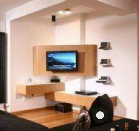 Corner Tv Mounting, Tv Stand Decor Living Room, Alcove Ideas Living Room, Coin Tv, Tv Corner, Media Walls, Tv Ideas, Tv Unit Furniture Design, Corner Tv Unit