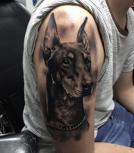 21 Of The Best Doberman Tattoo Ideas for Men and Women | PetPress Perro Doberman Pinscher, Boston Tattoo, Doberman Tattoo, Dog Portrait Tattoo, European Doberman, Black Doberman, Doberman Pinscher Puppy, Tattoo Pictures, Doberman Pinscher Dog