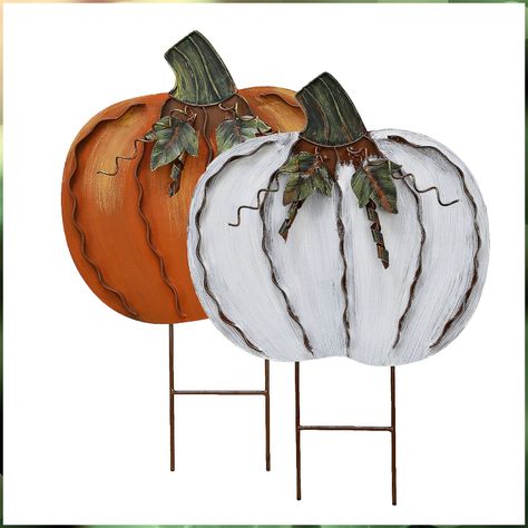 Metal Pumpkin Sign for Garden Pumpkin Yard Stake Signs Pumpkin Metal Yard Decor with Stake Outside Outdoor Halloween Pumpkin Sign Decor Lawn Thanksgiving Fall Harvest Decorations Pack of 2(17.5 Inch High) Fall Yard Decor, Outdoor Fall Decor Ideas, Fall Harvest Decorations, Fall Garden Decor, Outdoor Thanksgiving, Front Yard Decor, Pumpkin Garden, Harvest Decor, Metal Pumpkins