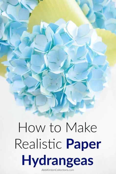 DIY paper hydrangea flowers. Crepe Paper Hydrangea Diy, Paper Hydrangea, Coffee Filter Flowers Diy, Homemade Flowers, Paper Petals, Jennifer Maker, Plants Diy, Coffee Filter Crafts, Coffee Filter Flowers