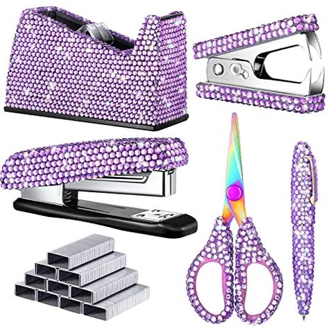 Purple Pen, Bling Gifts, Staple Remover, Gift For Graduation, Beautiful Desk, Purple Gift, Tape Dispenser, Desk Accessories Office, Office Set