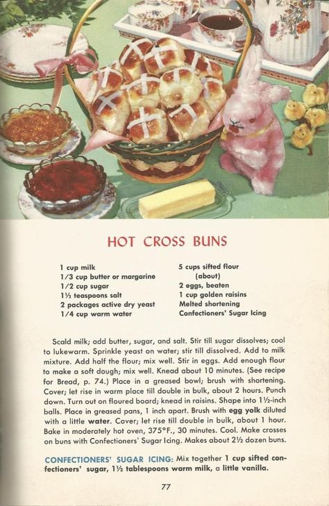 9cd29a557eea453ea03c3ce99826d4ee | JoshWillTravel Vintage Recipes 1950s, Cottagecore Recipes, 1950s Food, Cross Buns Recipe, Hot Cross Buns Recipe, Vintage Baking, Vintage Cooking, Hot Cross Buns, Grandmas Recipes