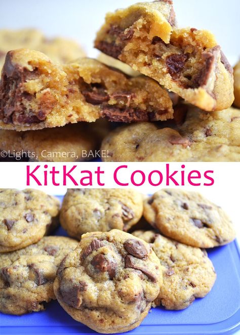 KitKat Chocolate Chip Cookies. A soft and chewy chocolate chip cookie with broken pieces of KitKat throughout! These are probably one of my favourites! #kitkatcookies, #chocolatechipcookies #thebestcookierecipe Kitkat Cookies, Kit Kat Cookies, Chocolate Chip Cookies Soft, Cookies Soft And Chewy, Kitkat Chocolate, Baking Trays, Cookies Soft, Bake Recipes, Dessert Dips