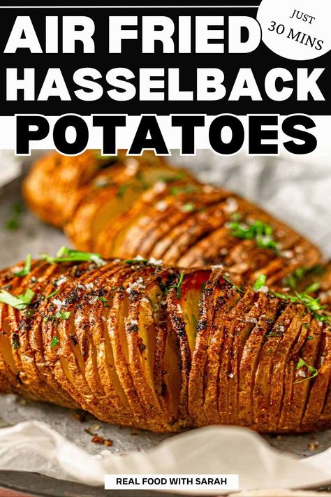 Air Fryer Hasselback Potatoes, Air Fryer Potatoes, Air Fryer Foods, Air Fryer Ideas, Hasselback Potatoes, Instant Pot Air Fryer, Air Fryer Cooking, Air Fryer Oven Recipes, Simple Garden