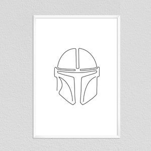 Mandalorian Minimalist, Star Wars Line Art, Grogu Tattoo, Drawing Star Wars, Star Wars Room Decor, Mandalorian Poster, Star Wars Wall Decor, Yoda Drawing, Minimalist Line Drawing