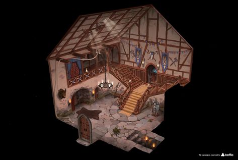 ArtStation - Medieval fantasy interiors, Damian Bonczyk Medieval House Interior, Fantasy House Interior, Medieval Kingdom, Minecraft Medieval House, Dancing Rabbit, Stylized Environment, Interior Concept Art, Medieval House, Sci Fi Props