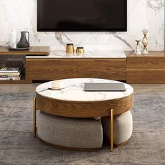 This Space-Saving Coffee Table Has Three Cushion Seats And A Pull-Out Desk Master Remodel, Ottoman White, Tempered Glass Table Top, Stone Coffee Table, Walnut Coffee Table, Lift Top Coffee Table, Nesting Coffee Tables, Table With Storage, Room Decorating