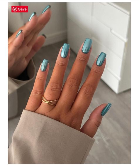 Turquoise Nail Designs, Blue Chrome Nails, Teal Nails, Turquoise Nails, Nail Acrylic, Chrome Nails Designs, Blue Chrome, Mirror Metal, Nails Press