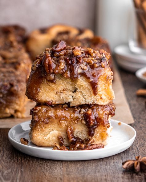 Maple Pecan Sticky Buns - In Bloom Bakery Southern Coconut Cake Recipe, Pumpkin Poke Cake, In Bloom Bakery, Gooey Cinnamon Rolls, Bloom Bakery, Maple Caramel, Apple Cider Donuts Baked, Pecan Sticky Buns, Giant Chocolate Chip Cookie