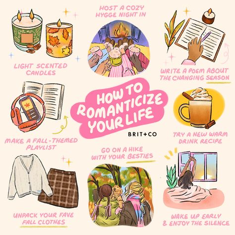 Looking to add some ✨sparkle✨ to your daily routine? Here are some easy ways to romanticize your life ahead of the new season:⁠ ⁠ light scented candles 🕯️ ⁠ host a cozy hygge night in 🔥 ⁠ write a poem about the changing season 💌 ⁠ make a fall-themed playlist 🎶 ⁠ try a new warm drink recipe ☕️ ⁠ unpack your fave fall clothes 🧣 ⁠ go on a hike with your besties 🏔️ ⁠ wake up early & enjoy the silence 🌅 ⁠ ⁠ #romanticizeyourlife #selflove #selfcare #selflovetips #budgetfriendly #maincharacter #well... Romanticize Fall, Write A Poem About, Warm Drinks Recipes, Write A Poem, Romanticize Your Life, Cozy Hygge, How To Become Smarter, Wake Up Early, Enjoy The Silence