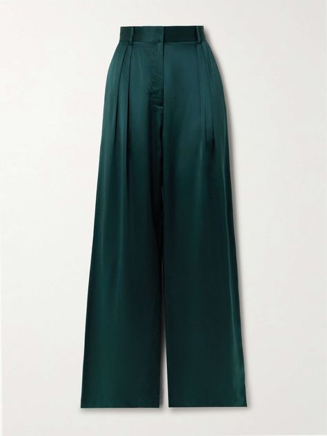 MICHAEL LO SORDO Boy silk-satin wide-leg pants Green Silk Pants, Silk Palazzo Pants, 2025 Mood, Boy Pants, Soul Contract, Satin Pants, Exclusive Dress, Silk Pants, Knitwear Tops