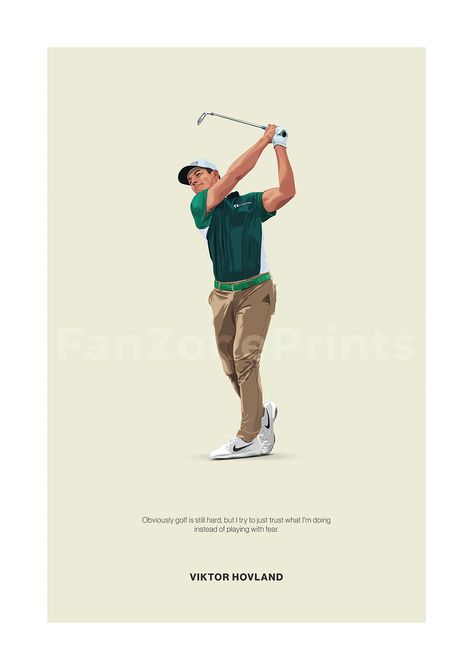 Viktor Hovland poster featuring a minimalist design style. The high-quality print showcases a beautiful digital drawing of Viktor Hovland alongside a meaningful golf quote. Perfect for any golf lover looking to add some flair to their living space. Viktor Hovland Golf, Golf Bedroom, Golf Banner, Golf Wallpaper, Viktor Hovland, Golf Illustration, Golf Drawing, Golf Aesthetic, Golf Painting