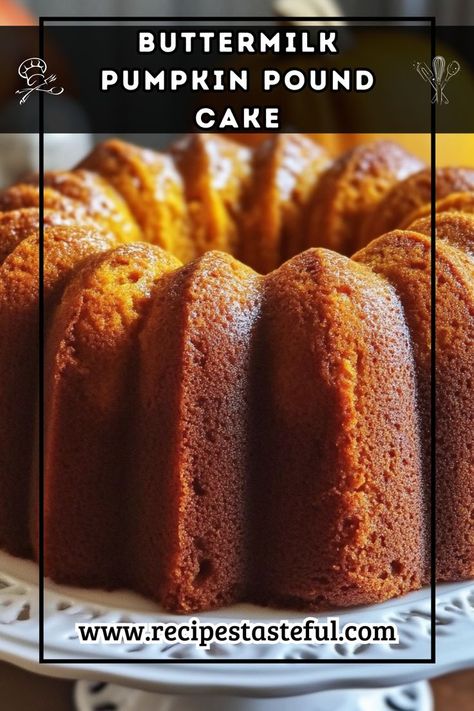 A moist and flavorful pound cake made with pumpkin puree and warm spices, perfect for fall gatherings. Drizzled with an optional glaze for a delightful finish! Spice Pound Cake, Pumpkin Pound Cake Recipes, Pumpkin Pound Cake, Pumpkin Puree Recipes, Sweet Glaze, Pumpkin Bundt Cake, Cream Cheese Pound Cake, Delicious Deserts, Best Pumpkin