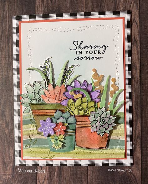 Succulent Cards Handmade, Cactus Cards, Plant Cards, Stampin Up Sympathy Cards, Stampin Up Birthday Cards, Greeting Card Inspiration, Stampin Up Catalog, Card Making Crafts, Beautiful Handmade Cards