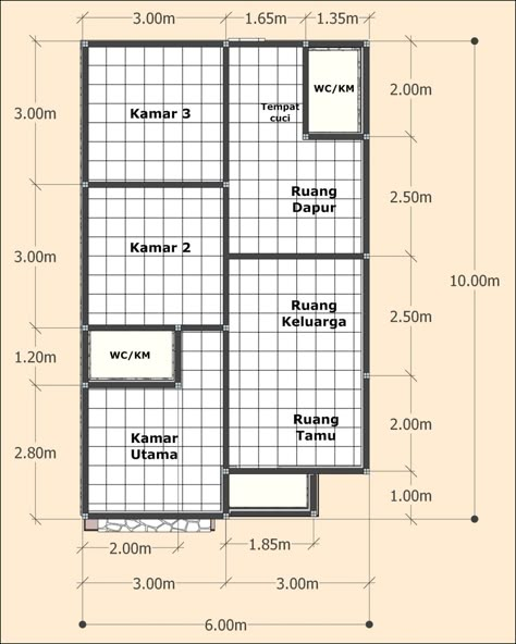 Desain Rumah Minimalis Sederhana 6x10 meter 3 Kamar Tidur Home Layout Design, House Layout Design, Dream House Modern, Little House Plans, Building Plans House, Minimal House Design, House Layout Plans, Small House Design Plans, Minimalist House Design