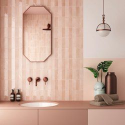 Old Pink Tile Bathroom Ideas, Contemporary Kitchen Tiles, Mini Bathroom Ideas, Metro Tiles Bathroom, Traditional Bathroom Tile, Blush Bathroom, Pink Tile Bathroom, Brick Bathroom, Glamorous Room