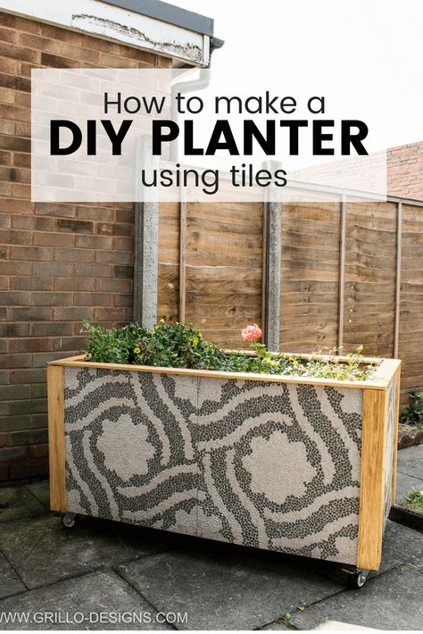 Diy Trough Planter, Tile Planter, Planter Box Diy, Outdoor Sofa Diy, Leftover Tile, Diy Planters Outdoor, Planter Box Plans, Trough Planter, Raised Planter Boxes