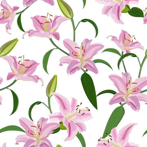 Lily flower seamless pattern Premium Vec... | Premium Vector #Freepik #vector #botany #beautiful-flowers #fresh-flowers #exotic-flowers Cana Lily, Pink Lily Flower, Flower Seamless Pattern, Shri Ganesh Images, Lilly Flower, Lily Pattern, Flower Pattern Design, Textile Pattern Design, Botanical Pattern