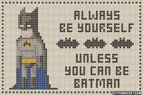 Unless You Can Be Batman Cross Stitch Pattern by StitchBucket, $3.99 Inappropriate Embroidery, Batman Cross Stitch, Geeky Cross Stitch, Crochet Graphs, Nerd Crafts, Subversive Cross Stitch, Beaded Cross Stitch, Cross Stitch Funny, Cross Stitches