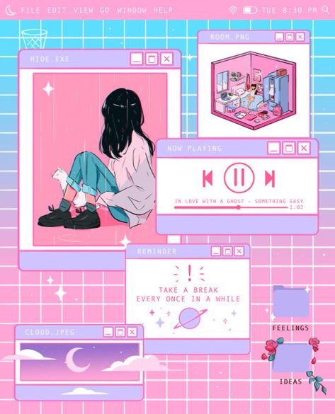 Internetcore Aesthetic, Desain Buklet, Wallpaper Computer, Vaporwave Art, Japon Illustration, Wallpaper Pastel, Vaporwave Aesthetic, School Planner, Pink Wall