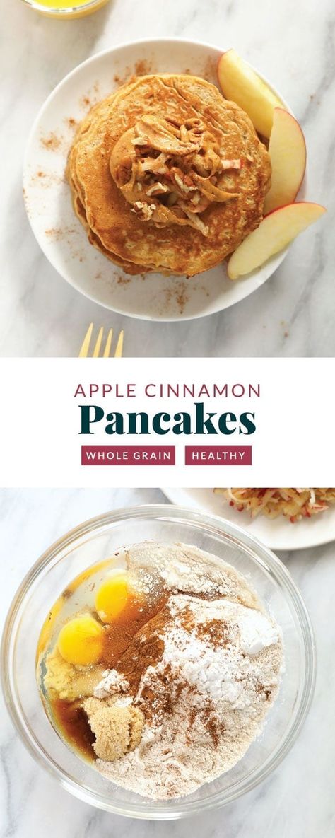 These Whole Grain Apple Cinnamon Pancakes made with whole wheat flour, grated apple, ground cinnamon, and coconut oil. Easy Pancake Batter, Simple Pancake, Walnut Pancakes, Apple Cinnamon Pancakes, Peanut Butter Pancakes, Flavored Pancakes, Healthy Waffles, Lemon Ricotta Pancakes, Healthy Pancake Recipes