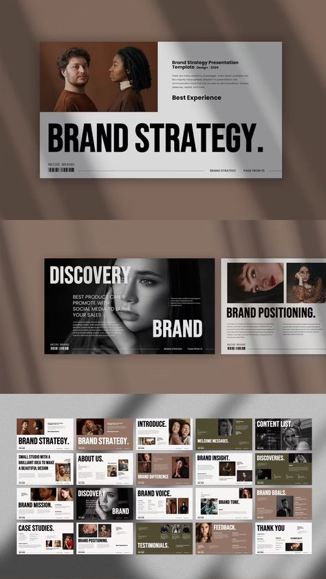 Brand Strategy Powerpoint Presentation Template - 20 unique Multipurpose Slides Branding Presentation Template, Brand Presentation Layout, Slide Design Presentation, Brand Strategy Templates, Marketing Strategy Presentation, Brand Strategy Presentation, Business Presentation Design, Packaging Presentation, Best Presentation Templates