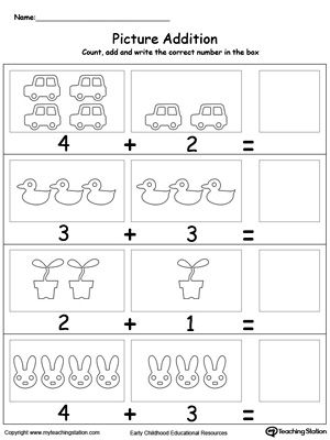 **FREE** Color and Add Numbers With Pictures Worksheet.Learn addition by counting the pictures, this simple yet affective worksheet will help your child develop their beginning math skills. Add Worksheets Kindergarten, Beginning Addition Activities, Adding Numbers Kindergarten, Pre K Math Worksheets Addition, Simple Counting Activities, Adding Worksheets For Preschool, Beginning Addition Kindergarten, Adding Kindergarten Activities, Simple Addition Kindergarten